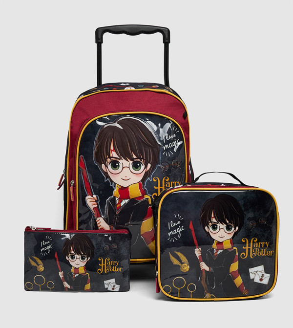 4 Piece Harry Potter Trolley Backpack with Lunch Bag and Pouch Set
