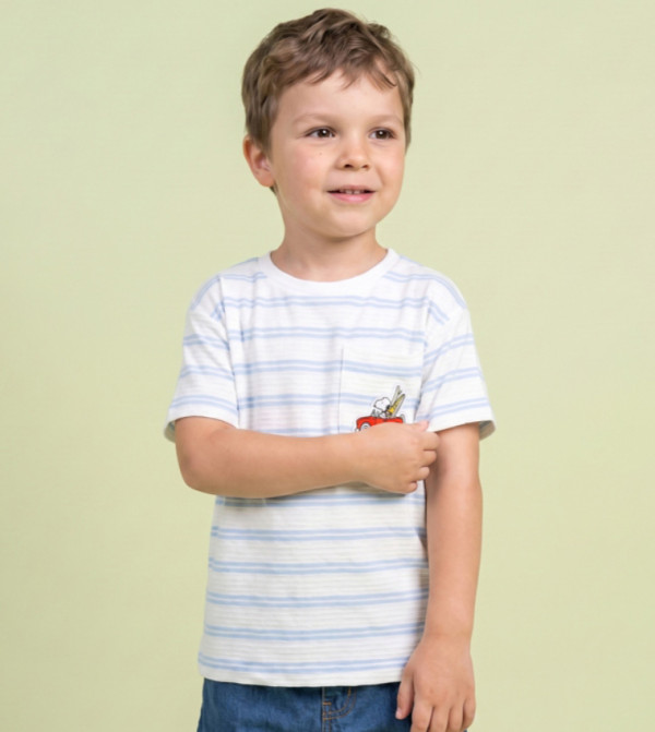 Striped T-Shirt with Crew Neck and Short Sleeves