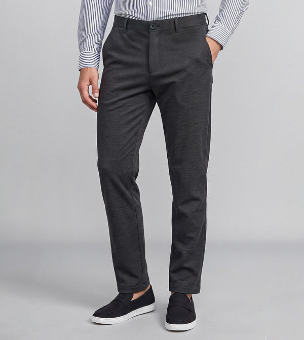 Solid Knit Trousers with Button Closure