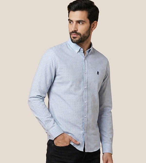 Geometric Print Button Down Shirt with Long Sleeves