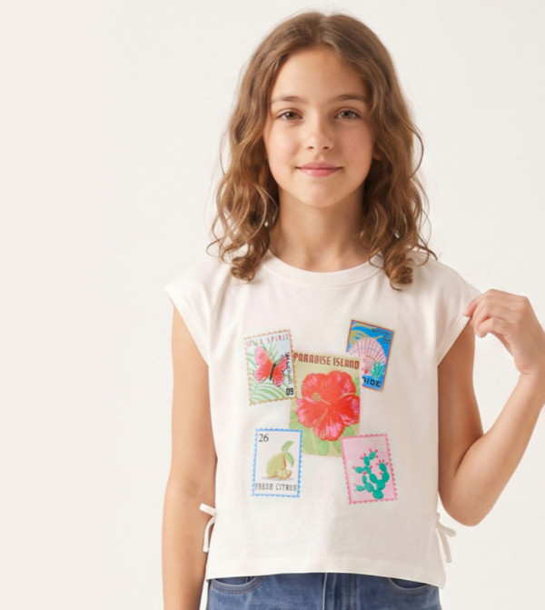 Printed T-Shirt with Crew Neck and Short Sleeves