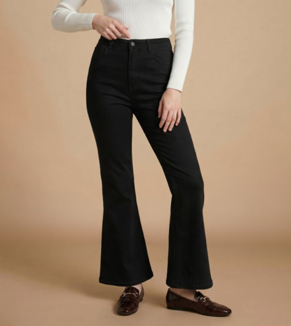 Solid Flared Jeans with Button Closure