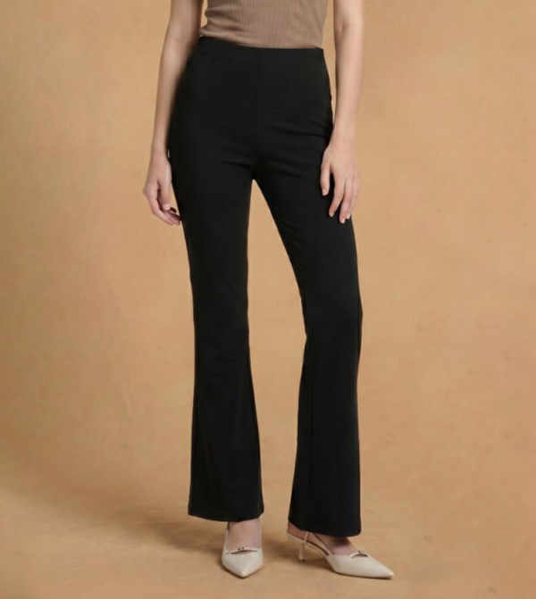 Solid Flared Pants with Elastic Waist