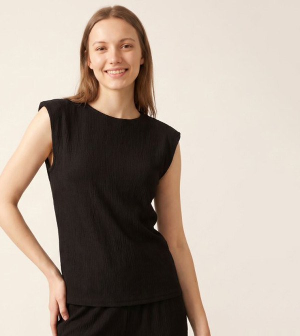 Textured Top with Crew Neck and Cap Sleeves