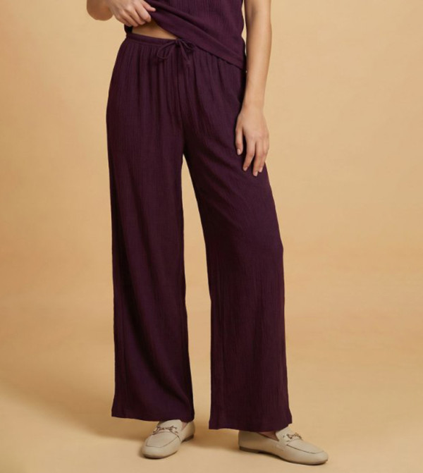 Textured Wide Leg Pants with Drawstring Waist