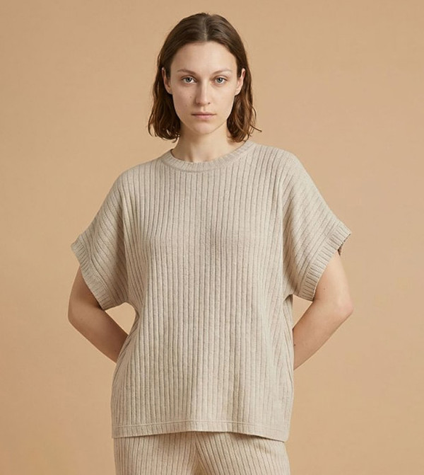 Ribbed Shimmer Short Sleeves Top