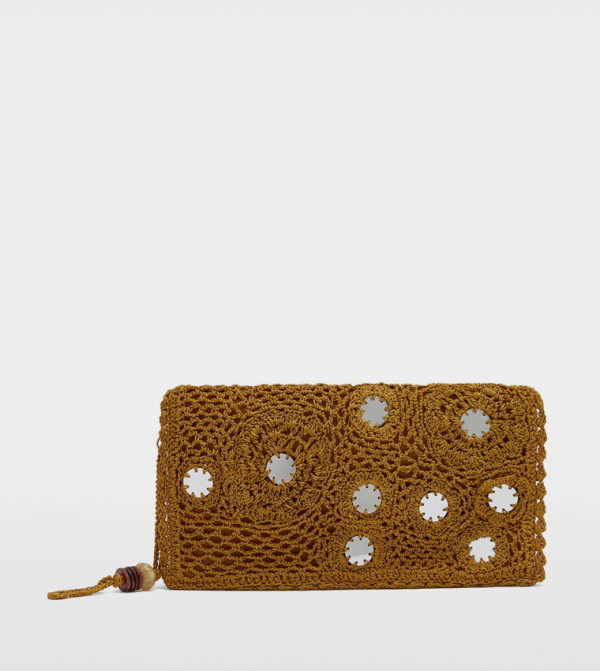 Mirror Embellished Mesh Clutch