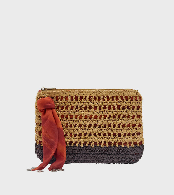 Braided Zippered Straw Clutch