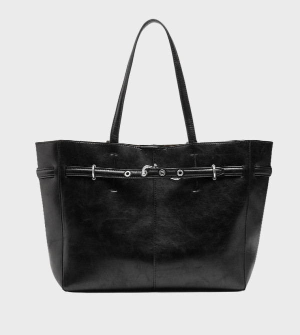 Textured Buckle Detail Tote Bag