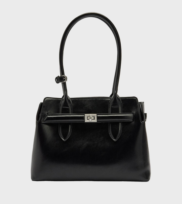Solid Twist Lock Belt Detail Tote Bag