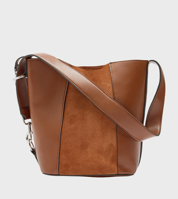 Textured Snap Button Bucket Bag
