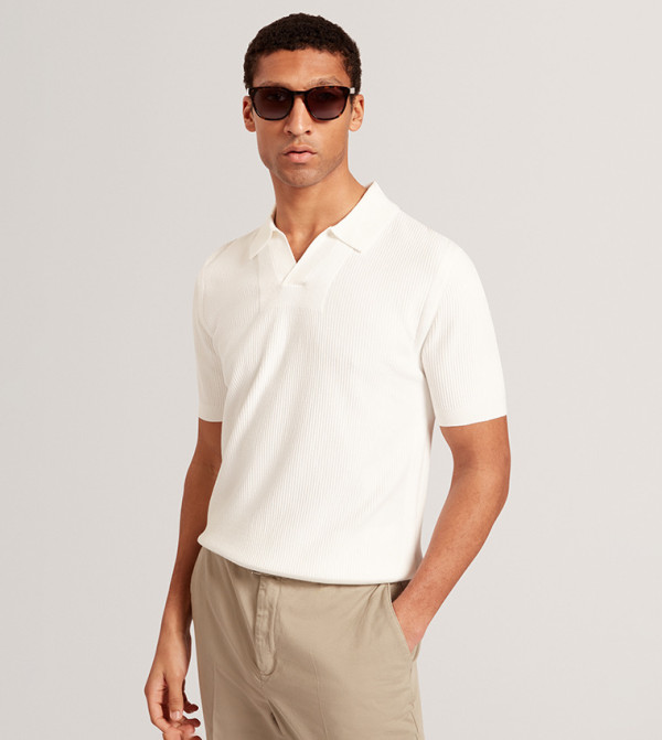 AINDREA Ribbed Short Sleeves Polo T-Shirt