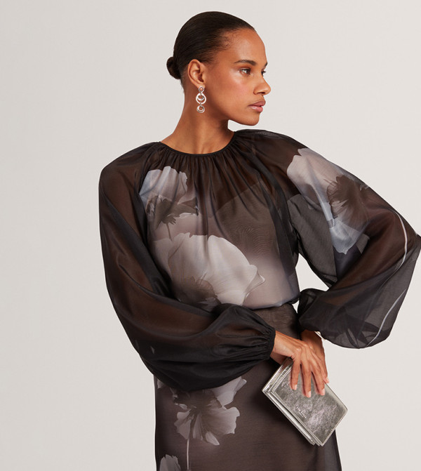 PLAAZA Floral Balloon Sleeves Top