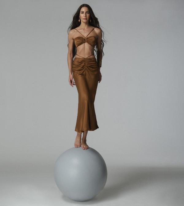 Draped Shirred Midi Skirt