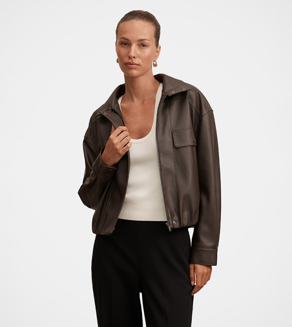 ANGELA Oversized Faux Leather Bomber Jacket