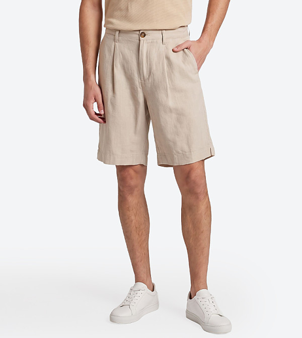 Solid Regular Fit Linen Shorts