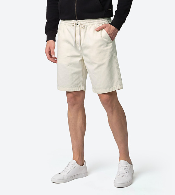 Solid Drawstring Waist Woven Shorts