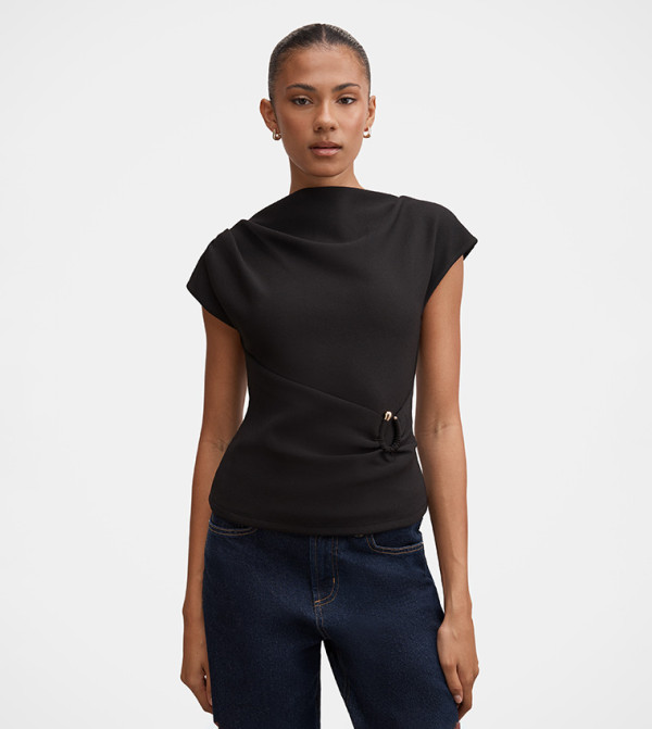 SOPHIA Metal Accent Short Sleeves Top