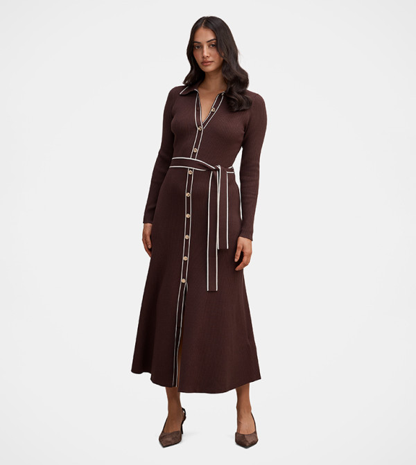 MAISY Contrast Tipped Collared Midi Dress