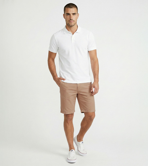 Solid Button Closure Shorts
