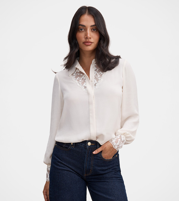 HANNAH Lace Trim Long Sleeves Shirt