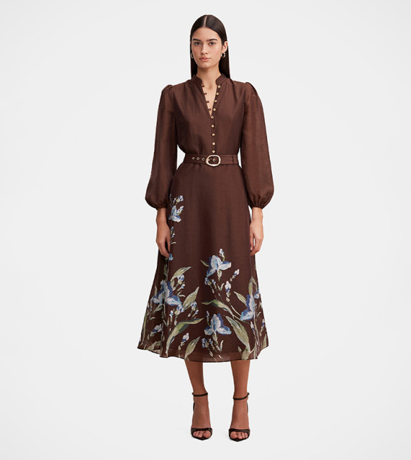 VEREENA Long Sleeves Button Midi Dress