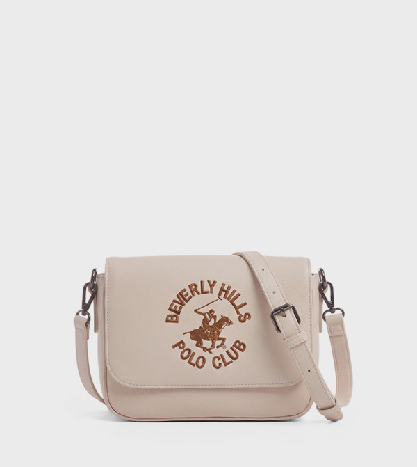 Embroidered Logo Flap Crossbody Bag
