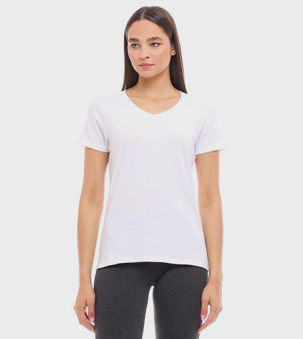 Solid T-Shirt with V-Neck and Short Sleeves