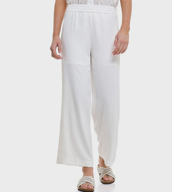 Lace Trim Pants with Elastic Waist