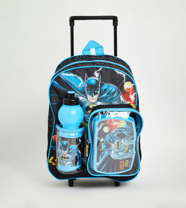 3 Piece Batman Print Trolley Backpack Set - 12"
