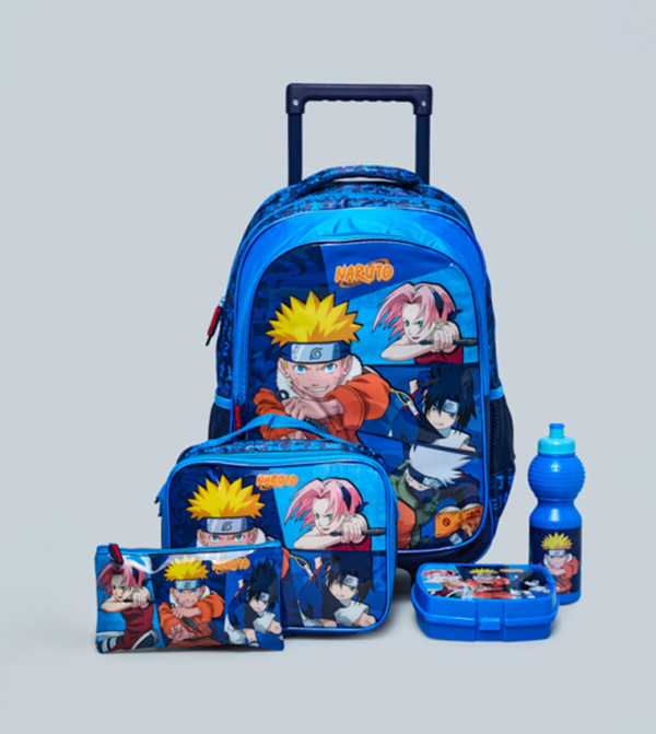 5 Pack Naruto Print Trolley Backpack Set - 18"