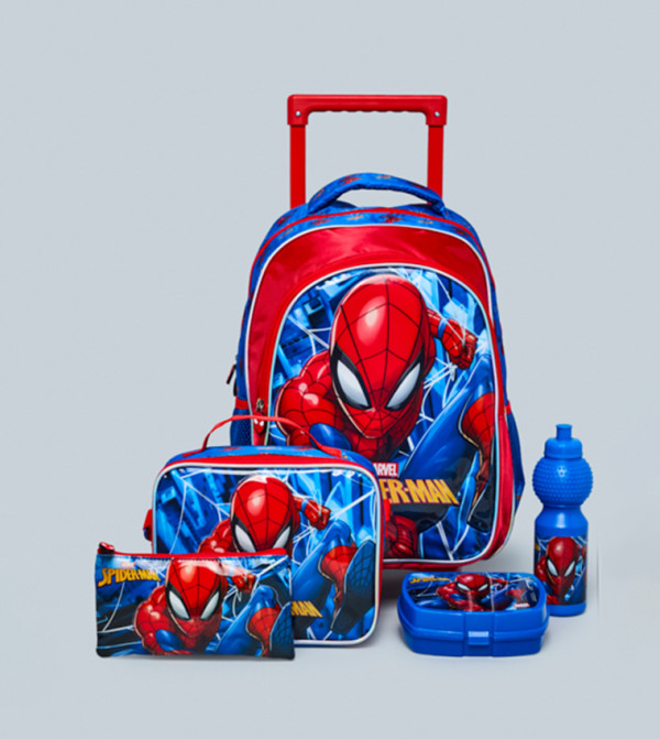 5 Pack Spider-Man Print Trolley Backpack Set - 16"