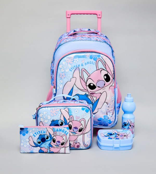 5 Pack Angel & Stitch Print Trolley Backpack Set - 18"