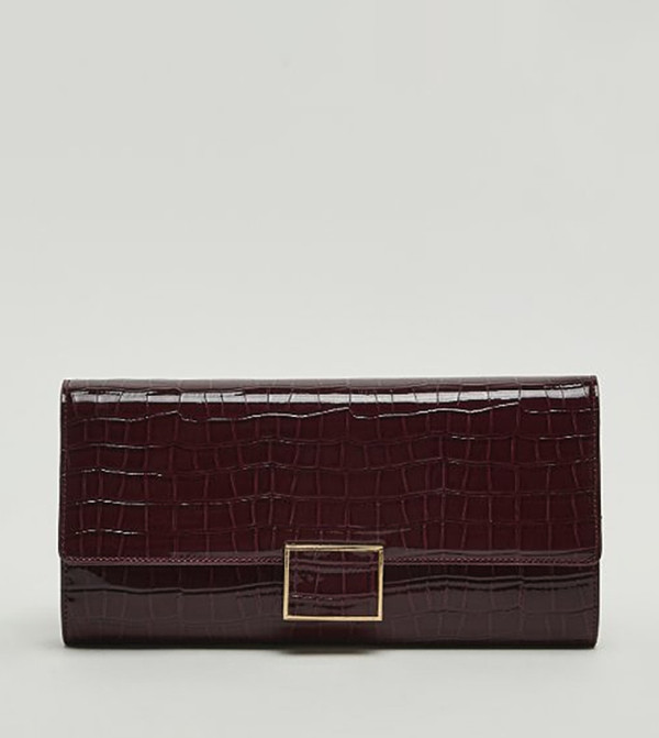 Croc Textured Push-Lock Clutch