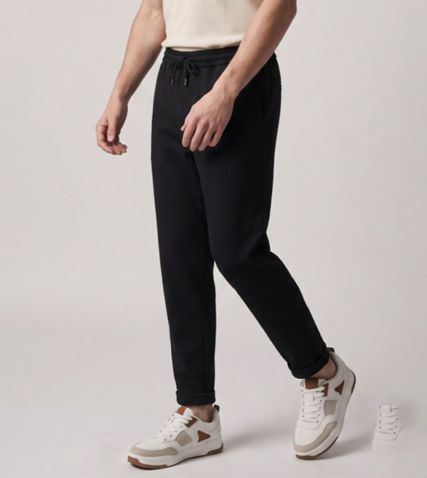 Textured Slim Fit Pants with Drawstring Waist