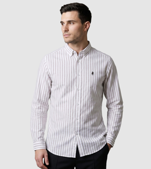 Striped Shirt with Button-Down Collar and Long Sleeves
