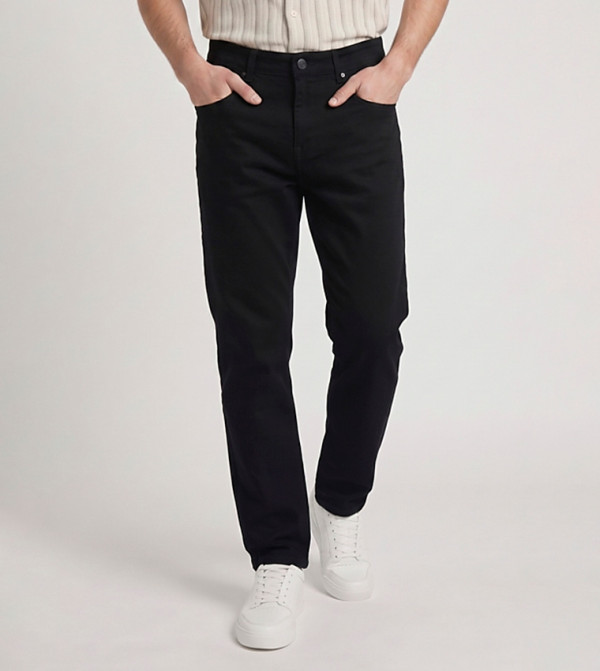 Solid Straight Fit Jeans with Button Closure