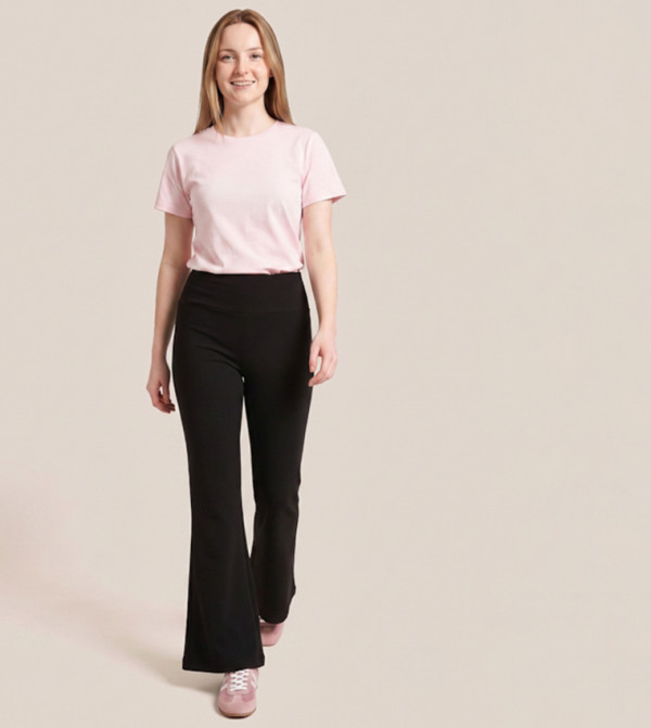 Solid Flared Pants with Elastic Waist