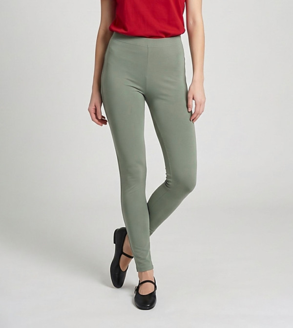 Solid Leggings with Elastic Waist