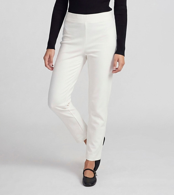 Solid 3/4 Leggings with Elastic Waist