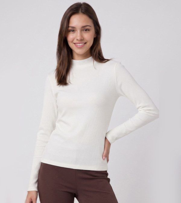 Ribbed Top with Mock Neck and Long Sleeves