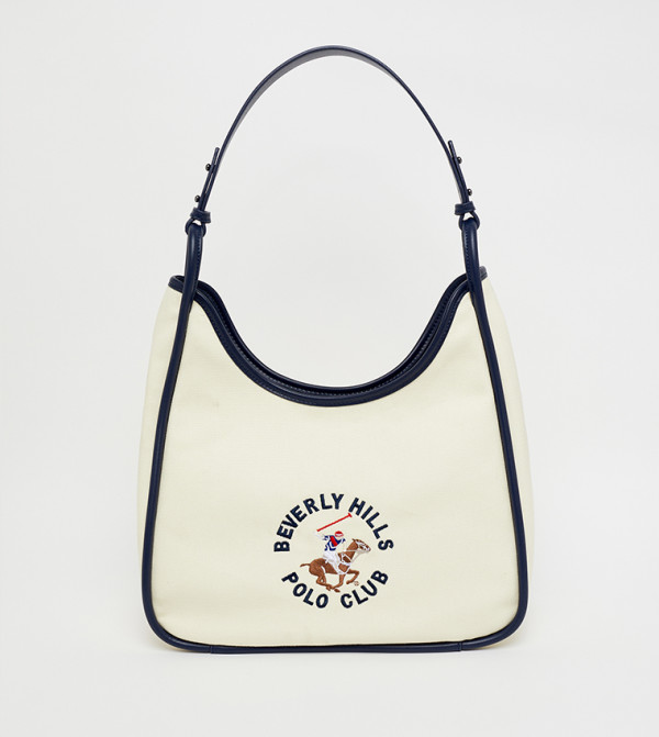 Logo Embroidered Zippered Shoulder Bag