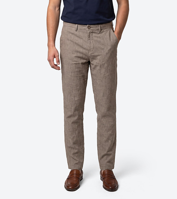 Textured Straight Fit Linen Pants