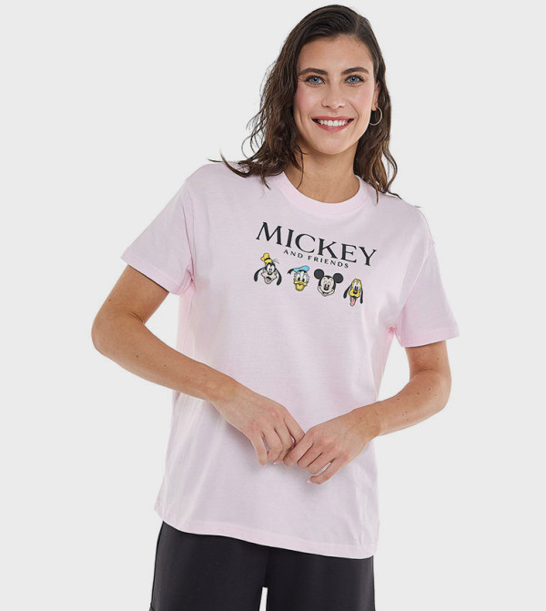Mickey & Friends Printed T-Shirt with Crew Neck and Short Sleeves