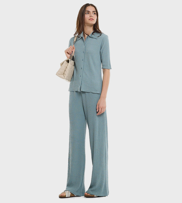 Textured Wide Leg Pants with Elastic Waist
