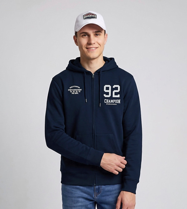 Printed Hooded Jacket with Zipper Closure