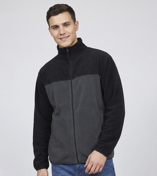 Color Block Jacket with Zipper Closure