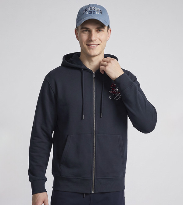 Embroidered Hooded Jacket with Zipper Closure