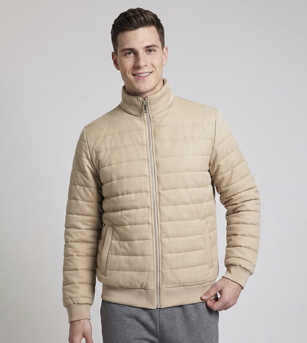 Quilted Puffer Jacket with Zipper Closure