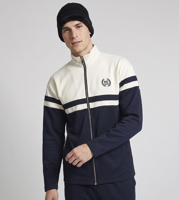 Color Block Jacket with Zipper Closure
